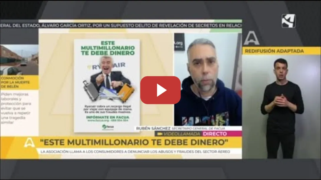 Embedded thumbnail for Rubén Sánchez: &quot;Ryanair es la aerolínea más denunciada por los consumidores en FACUA en 2024&quot;