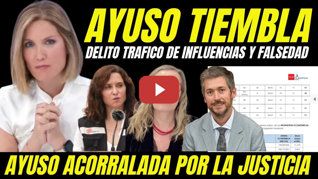 Embedded thumbnail for BOMBAZO "MAGISTRADA ACUSA A AYUSO POSIBLE DELITO TRÁFICO INFLUENCIAS Y FALSEDAD DOCUMENTAL"