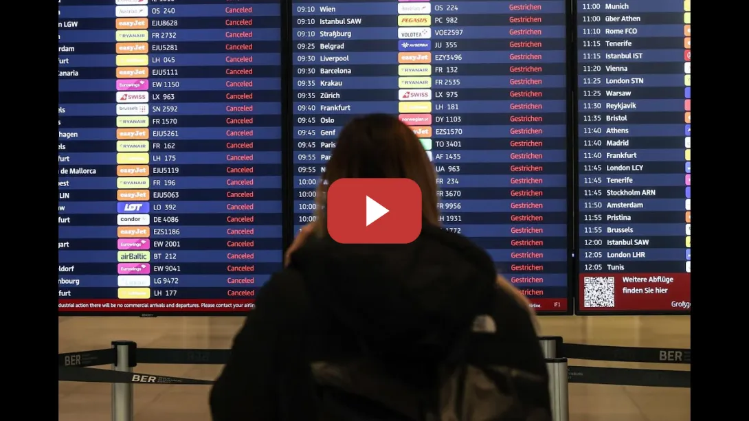 Embedded thumbnail for Una huelga de 24 horas en 13 aeropuertos deja a Alemania aislada por aire