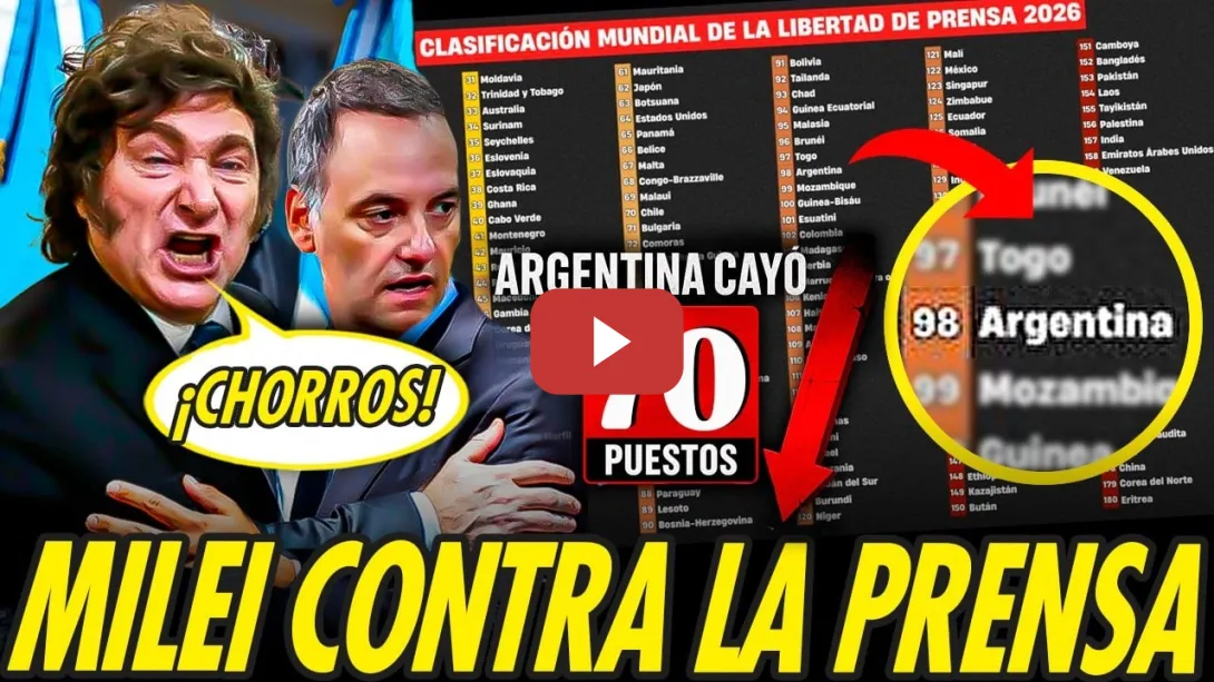 Embedded thumbnail for ARGENTINA CAE EN PICADO EN LIBERTAD DE PRENSA Y MILEI SE QUEMA DEFENDIENDO A ADORNI