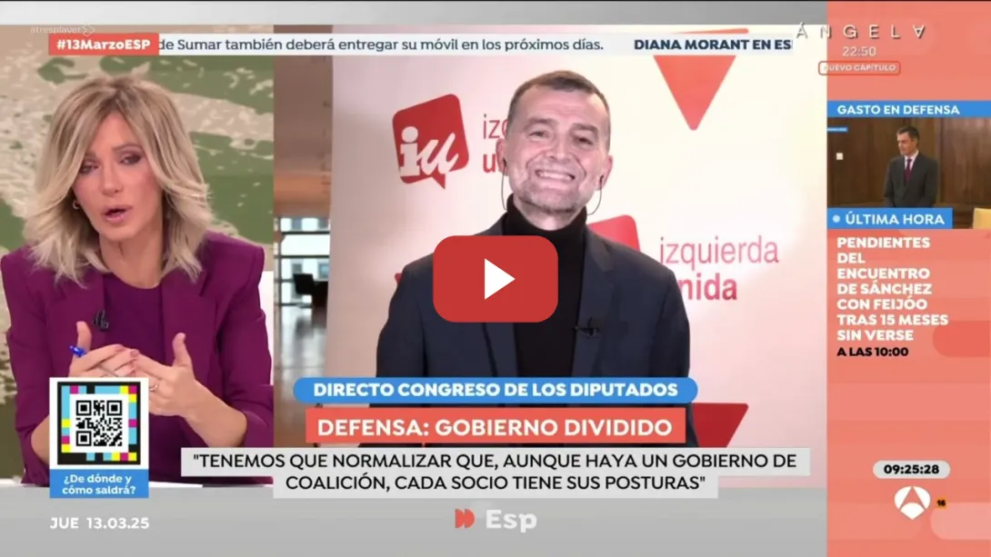 Embedded thumbnail for «La mayoría de la sociedad española se opone al gasto militar»  🔴 Antonio Maíllo en Espejo Público