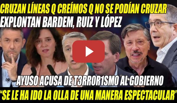 Embedded thumbnail for ¡Se le HA IDO la OLLA!-BARDEM y López EXPLOTAN contra a Ayuso y Almeida-AMBIENTE PREGUERRACIVILISTA