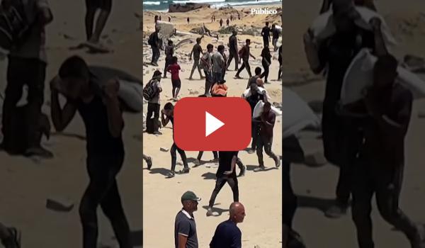 Embedded thumbnail for &quot;Dormimos con el estómago vacío&quot;:  palestinos recogen sacos de harina de un camión en Gaza