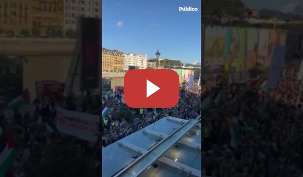 Embedded thumbnail for Concentración propalestina durante el pase de &#039;La voz de Hind Rajab&#039; en el Festival de San Sebastián